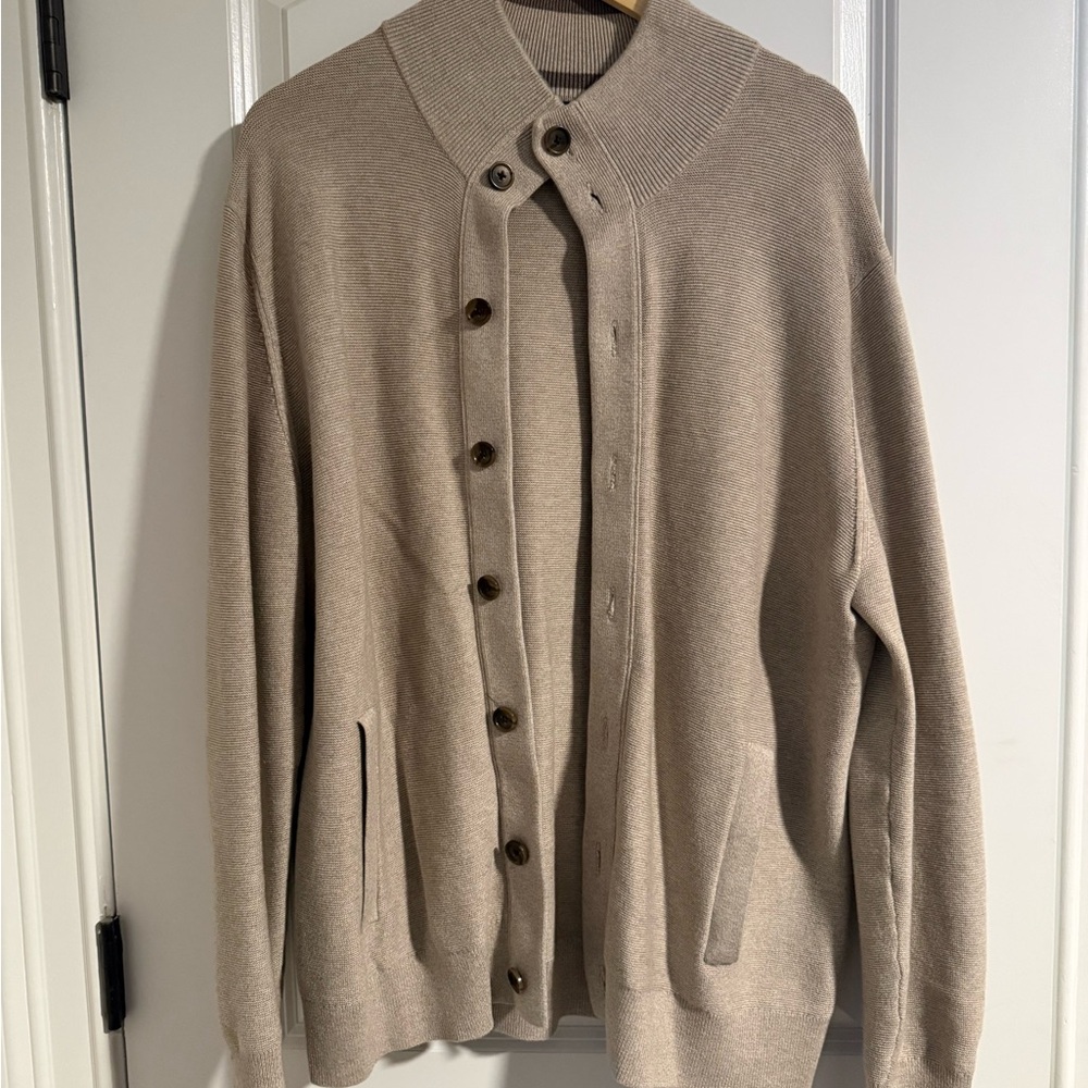 Men's Banana Republic Beige Button-Front Shawl Collar Sweater